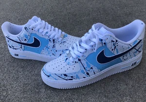Scarpe personalizzate Air Force 1 splatter cielo bambino blu navy bianco uomo donna bambini bambino - Foto 1 di 24