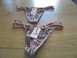 NEU: 2 Stück Damen Strings offener Schlitz Gr. S braun gemustert - Bild 1 von 3