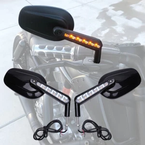 Black Motorcycle LED Side Mirrors w.Turn Signal For Harley V-Rod Muscle VRSCF - Picture 1 of 12