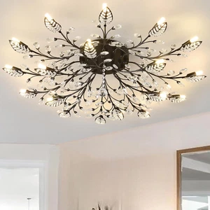 Modern Crystal Ceiling Light Fixture,Semi Flush Mount Chandeliers,Crystal Leaf C - Picture 1 of 6