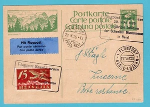 SWITZERLAND illustrated postal airmail card 1926 Flugpost Basel - Luzern Jubilee - Picture 1 of 2