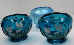 Fenton 3 Stück Stretch Hagebuttenschalen handbemalt 2759 signiert Vintage - Bild 1 von 10