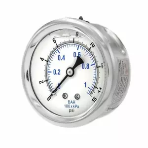 PRO-202L-254B Manometro a montaggio posteriore riempito di glicerina misura quadrante 2-1/2", 1/4" M - Foto 1 di 2