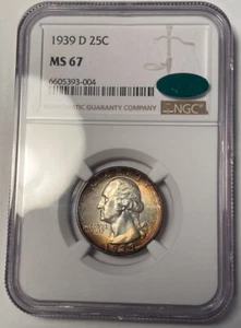 1939-D Washington Quarter NGC MS67 CAC Colorful Toning - Picture 1 of 4