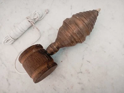 Plumb Bob Mason Handmade True Solid Brass Vintage Huge Vertical Level Wood Block - Image 1 of 4