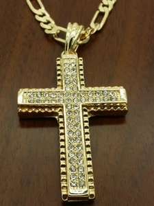 Men's Gold plated Cross 2 5 mm Figaro 24" Chain necklace. - Picture 1 of 2