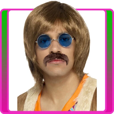 Kit hippie para hombre años 60 Peace Love años 60 hippy años 70 disfraz peluca conjunto de especificaciones Tash Foto 1 de 2