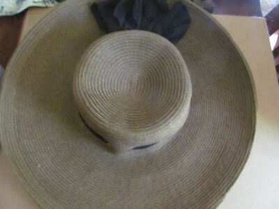 * Женщин коричневый соломенная шляпа шириной 5» поля с черный бант Summer Beach УФ-защита - Изображение 1 из 4