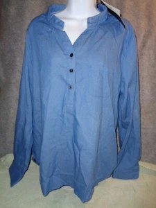 NEW WOMEN'S ZANZEA XXXL (3X)PULLOVER W/BUTTONS BLOUSE LITE BLUE COTTON BLEND L/S - Picture 1 of 8