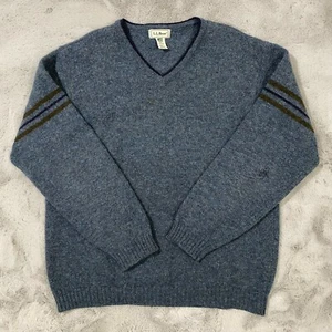 VTG LL Bean V-Neck New Zealand Wool Sweater Men's L Gray Blue Made in Scotland - Picture 1 of 10