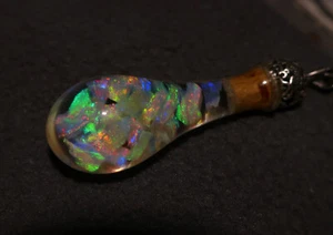 Floating Opal Dragon theme pendant Lightning ridge opal Handmade glass vial 925 - Picture 1 of 10