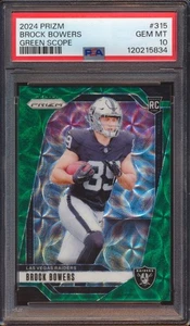2024 PANINI PRIZM BROCK BOWERS #315 GREEN SCOPE PRIZM ROOKIE /75 PSA 10! - Picture 1 of 2