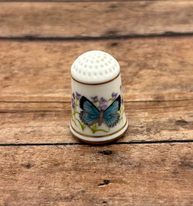 Franklin Porcelain Helen Hall 1979 Arizona Blue Vintage Butterfly Thimble - Picture 1 of 9