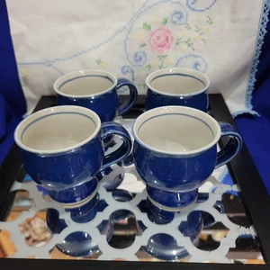 Tazas pie de página azul cerámica azul colbalto ~ Juego de 4 - Imagen 1 de 7