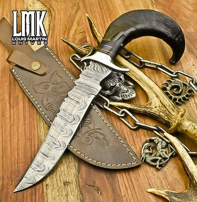 LMK Forged Bowie Knife Twist Damascus Ram's Horn Steel Guard Everyday Carry - Image 1 of 4