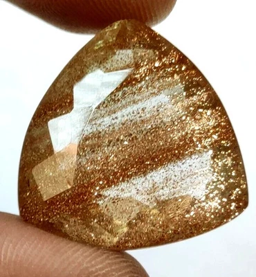 59.45 Ct Large Golden Rutile & Sunstone Trillion Cut Loose Gemstone @Gift Women - Image 1 of 4