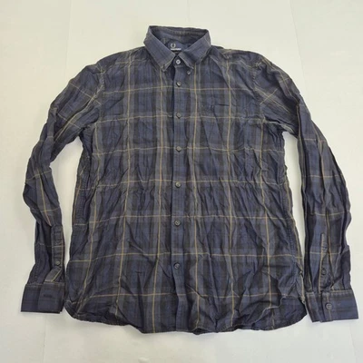 Camisa FRED PERRY Grande Azul Hombre Algodón Manga Larga Cuadros Oxford - Imagen 1 de 4