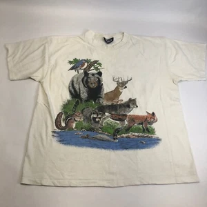 VTG Woolrich Wildlife Nature Animals Graphic Tee L Single Stitch Double Sided - Picture 1 of 18