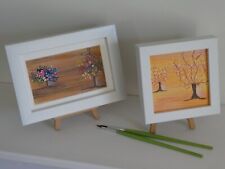 TWO FRAMED ABSTRACT TREE PAINTINGS DESIGNED TO GO TOGETHER - HAND PAINTED - NEW