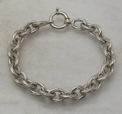 Twisted Oval Link Bracelet Spring Ring Clasp Anti-Tarnish Real Solid 925 Silver Foto 1 de 4