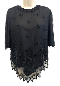 100% Silk Beaded Women’s Sz XL Blouse Formal Special Event - Picture 1 of 12
