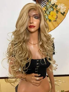 ALY* balayage blonde layered curls |LUXURIOUS ILLUSION lace front wig 28” - Picture 1 of 10