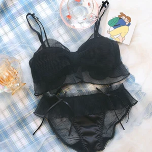 Bow Shape Chiffon Fairy Kei Women's Japanese Bra Panties Set Wirefree Underwear - Picture 1 of 12