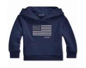 Polo Ralph Lauren Navy Hooded Sweatshirt Embroidered American Flag New With Tags - Picture 1 of 5