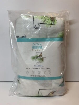 全新带标签 Little Hometown 阿拉巴马婴儿礼物襁褓毯 47x47" Talladega 汽车鸟 — 第 1/4 张图片