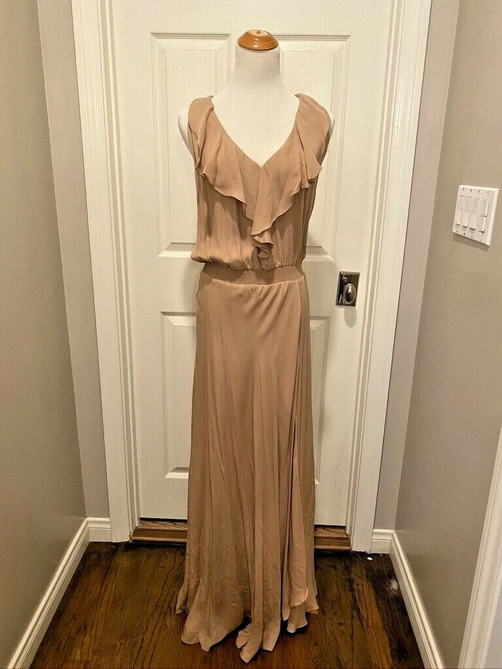   Maxi Vestido Haute Hippie Malva Volantes Delantero Seda $625.00 Talla M-NUEVO CON ETIQUETAS Foto 1 de 4