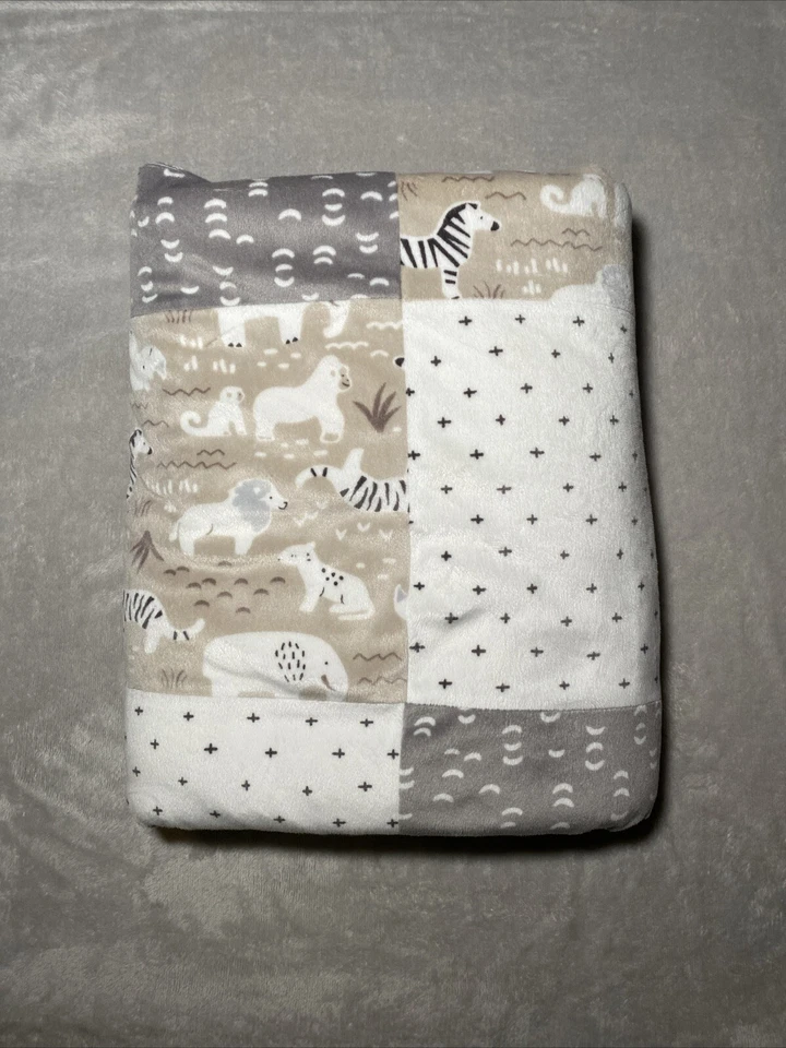 Manta Bebé Momentos Moderna Safari Retazos Reversible Sherpa Gris Borde Lovey Foto 1 de 4