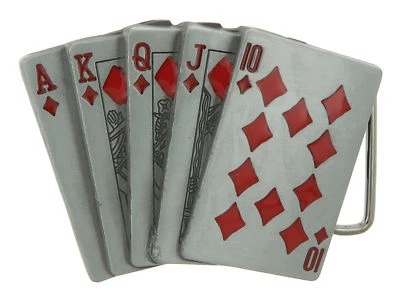 Red Diamonds Royal Straight Flush Casino Gambling Poker Metal Belt Buckle - Image 1 of 2