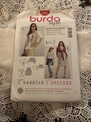 Burda 7095 Misses' Vest, Tie Front Shrug & Hip Scarf Sz 18-30 UNCUT Pattern EASY - Image 1 of 4