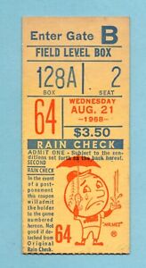 August 21, 1968 San Fran Giants at NY Mets Ticket Stub Willie Mays Home Run