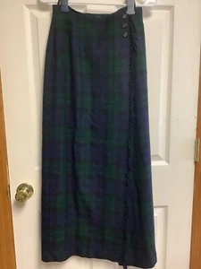 Lauren Ralph Lauren Women’s Size 4 Wool Wrap Fringe 37” Plaid Skirt - Picture 1 of 7