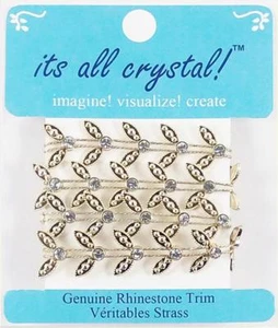 Genuine Rhinestones Trim Braid Strap - Gold Finish - Leaf Shapes - 1 yrd/pk. - Picture 1 of 3