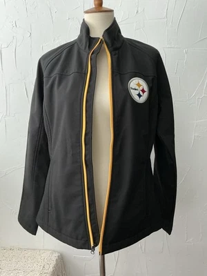 Chaqueta para mujer del equipo de la NFL STEELLERS M negra amarilla cremallera logotipo usada en excelente estado Foto 1 de 4