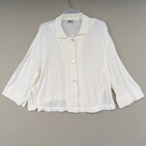 Chico's Sweater Womens Ivory White Cardigan Button Front Open Weave L or XL - Picture 1 of 7