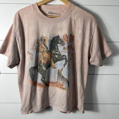 Vintage Native American Indian Horse Wolf Graphic Jerzees Womens XL T Shirt - Image 1 of 4