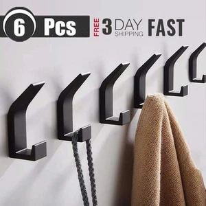 6X Kleiderhaken Modern Garderobenhaken Edelstahl Wandhaken Huthaken Bad Schwarz - Bild 1 von 12