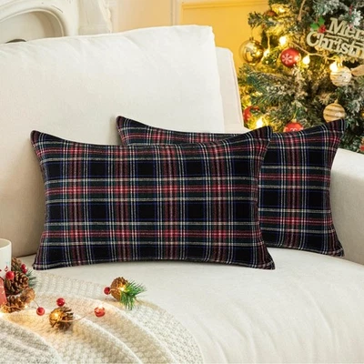 Pack of 2 Christmas Plaid Decorative Throw Pillow Covers Scottish Tartan Cush... - Image 1 of 4