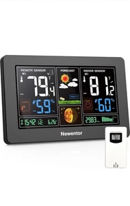 Newentor Wireless Weather Station Indoor Outdoor Thermometer Atomic Clock Color - Picture 1 of 7