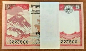NEPAL 5 RUPEES P-60 2009 x 100 Pcs Lot Full Bundle EVEREST TEMPLE YAK UNC NOTE - Picture 1 of 2