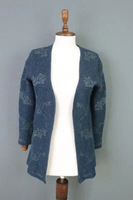 PERUVIAN CONNECTION Blue Floral Alpaca Wool Open Front Cardigan Sweater Size L - Image 1 of 4
