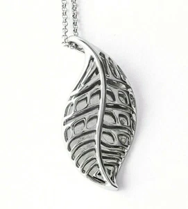 STAINLESS STEEL LEAF PENDANT W/18" CHAIN, 2" X 1" - Picture 1 of 3