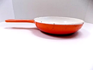 CASRON Skillet Fry Pan Enamel Cast Iron JAPAN Flame Orange 6" Vtg 1970s - Picture 1 of 9