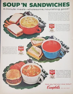 Sopa Campbell's 1962 4 minutos comidas saludables nutritivas buena publicidad impresa de colección - Imagen 1 de 1
