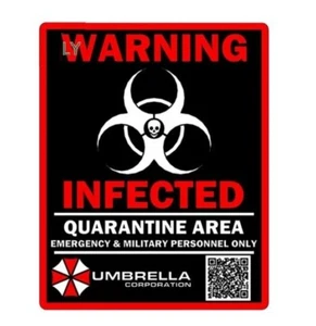 Umbrella Corporation WARNING INFECTED AREA Zombie Decal Sticker Resident Evil - Foto 1 di 3