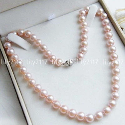 Collar de perlas cultivadas de agua dulce rosa natural de 7-8 mm con broche de plata de 18"" Foto 1 de 3