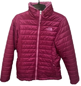 The North Face Girl Pink Berry Reversible Soft Fleece Puffer Jacket Large 14/16 - Picture 1 of 24
